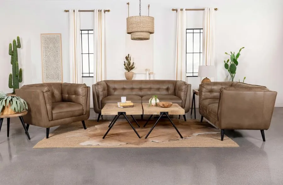 Upholstered Button Tufted Loveseat in Brown