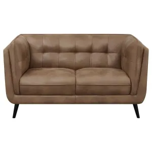 Upholstered Button Tufted Loveseat in Brown