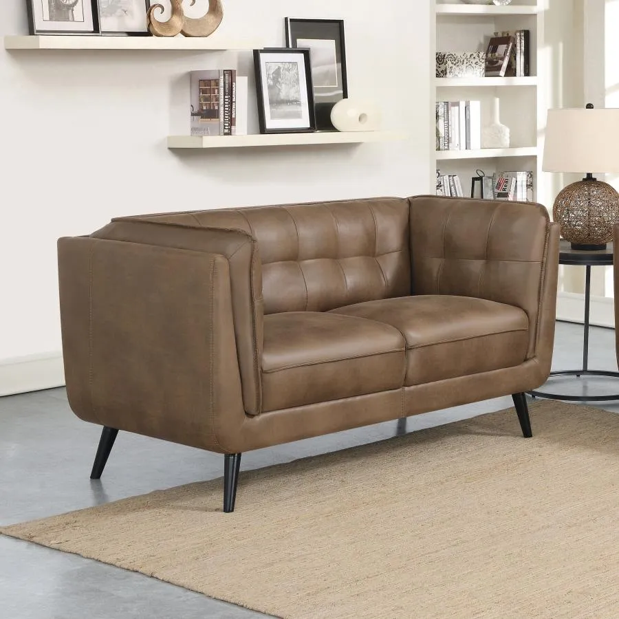 Upholstered Button Tufted Loveseat in Brown