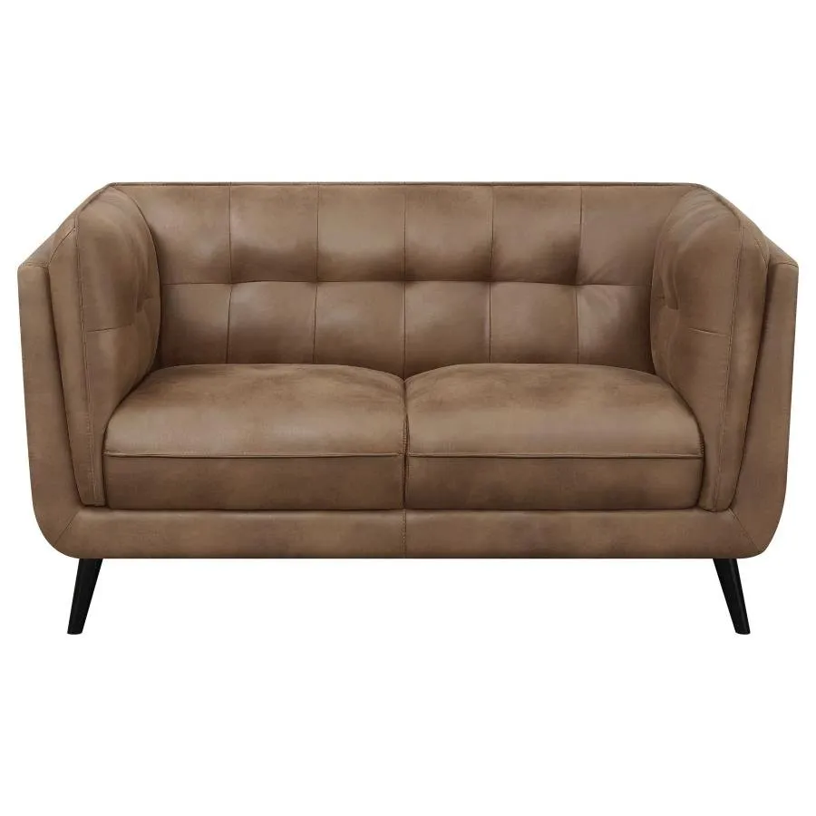 Upholstered Button Tufted Loveseat in Brown