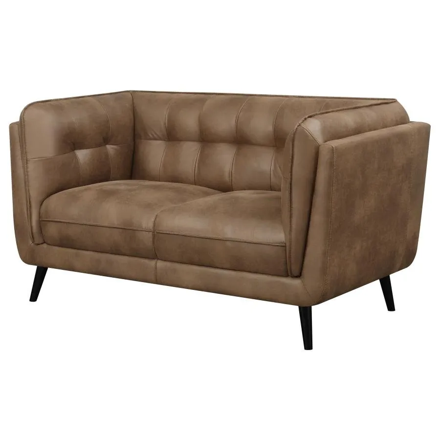 Upholstered Button Tufted Loveseat in Brown