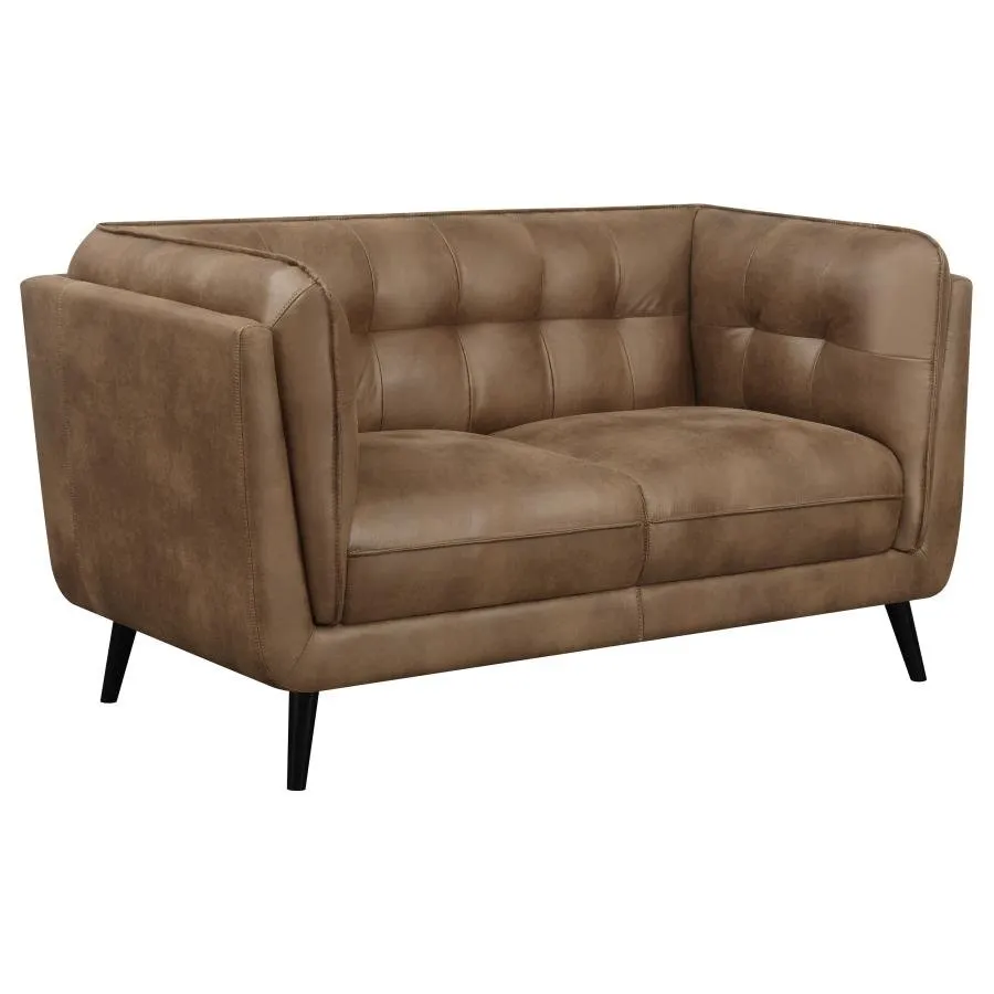 Upholstered Button Tufted Loveseat in Brown