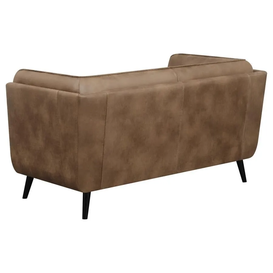 Upholstered Button Tufted Loveseat in Brown
