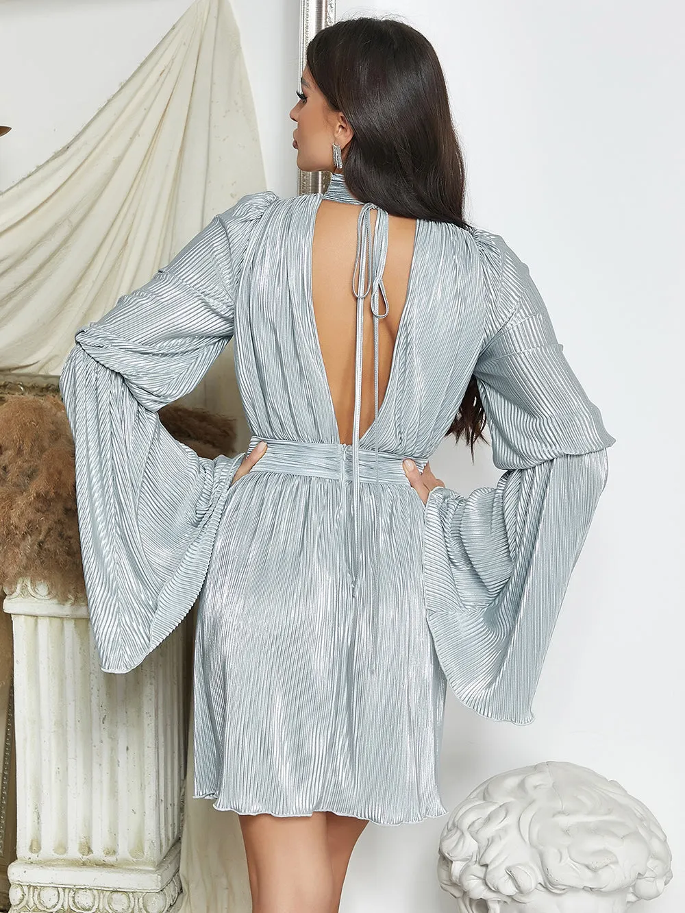 V Neck Long Sleeve Distinctive Mini Bodycon Dress HB0371