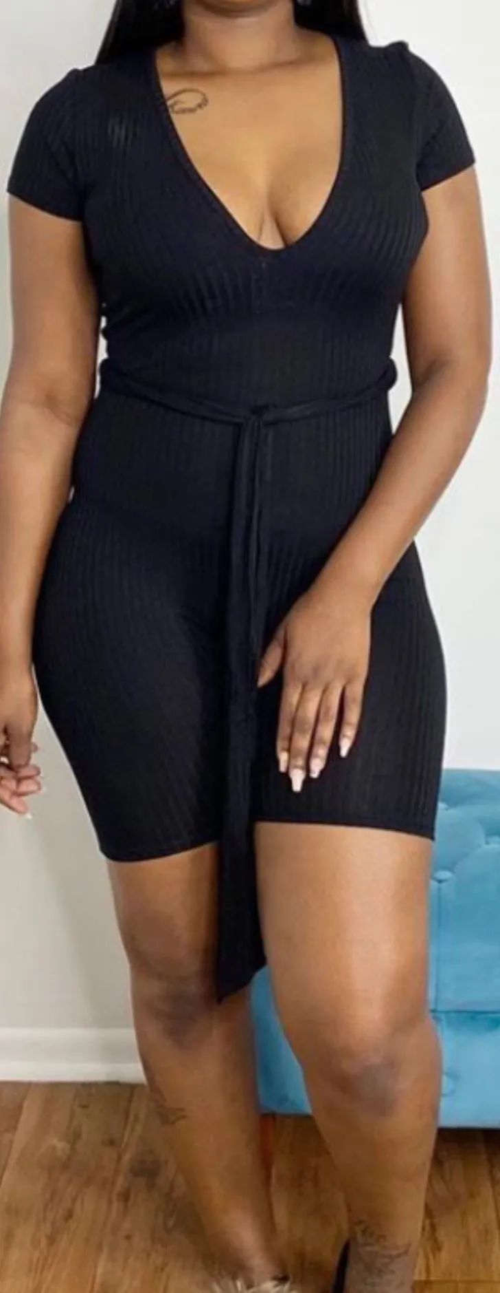 V-Neck Romper with Belt‼️ PLUS SIZES Available ‼️Super Stretchy