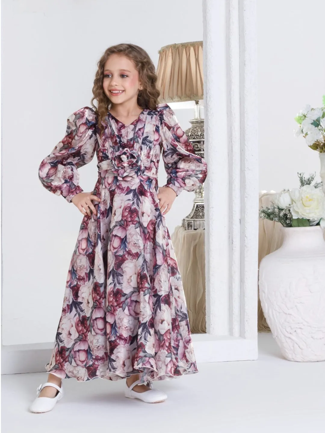 Vibrant Multi-Color Rose Gown for Girls