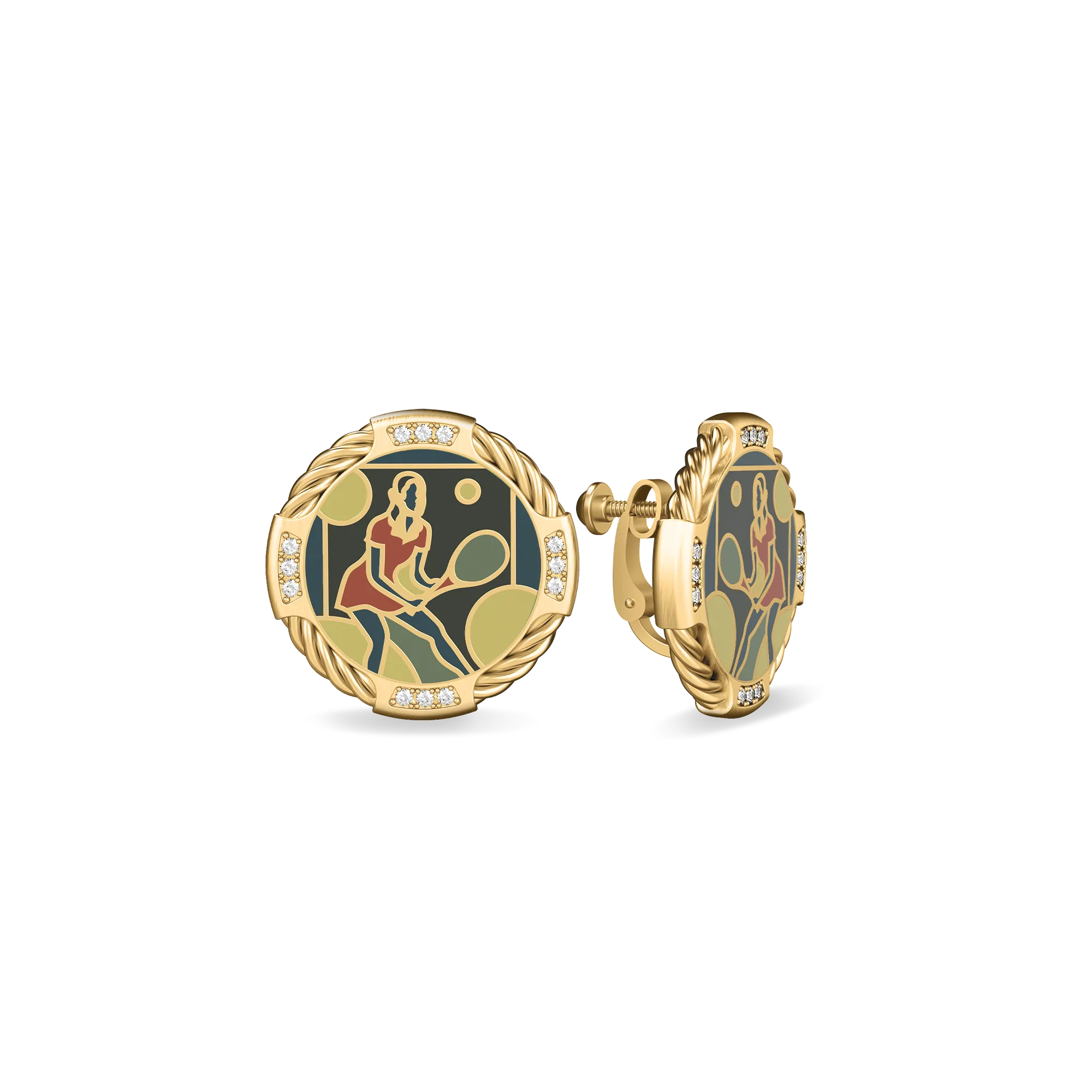 'Victory Emblem' Tennis Diamond Clip Earrings