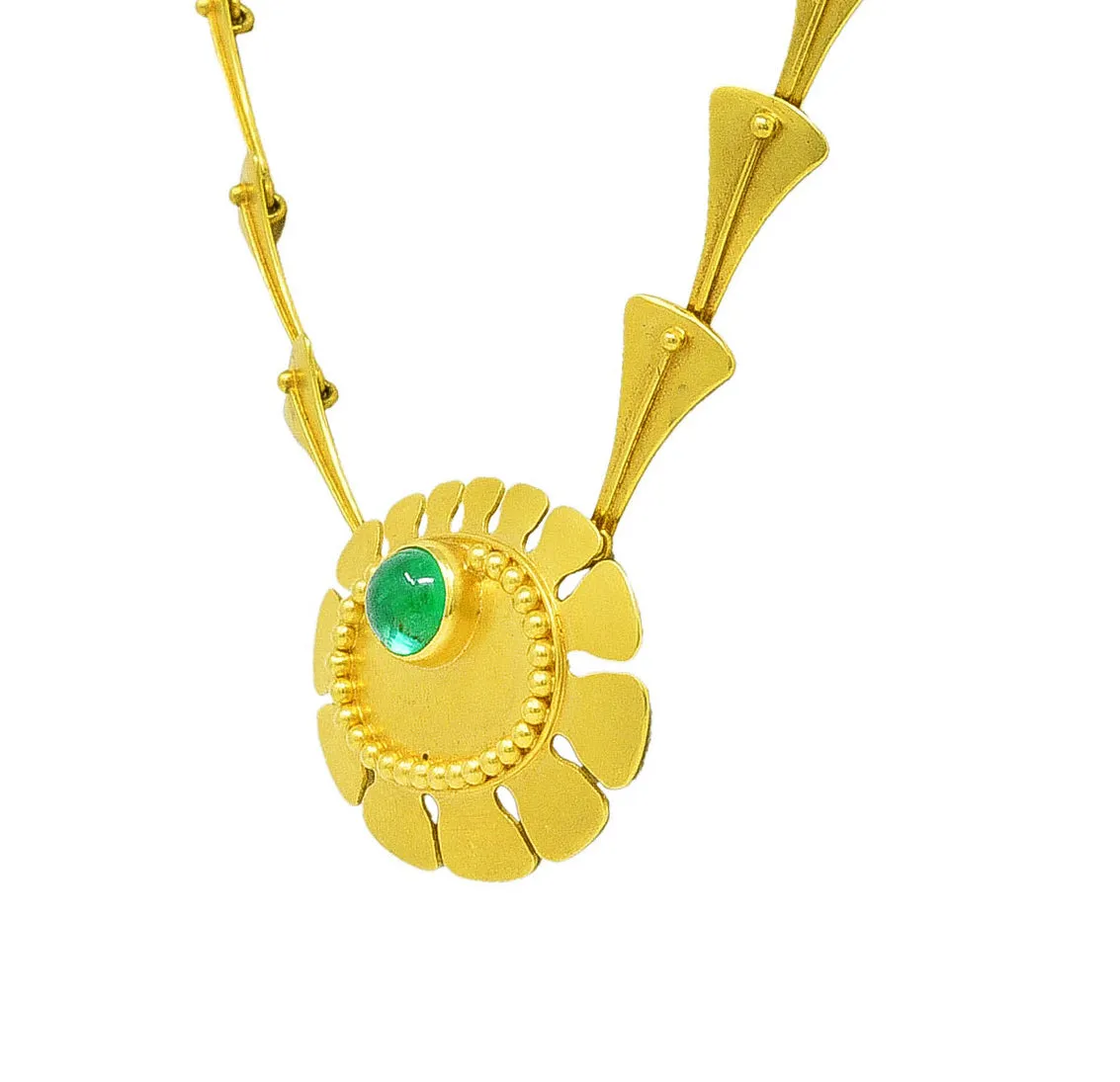 Vintage 1960's Modernist Emerald 18 Karat Yellow Gold Biomorphic Pendant Necklace