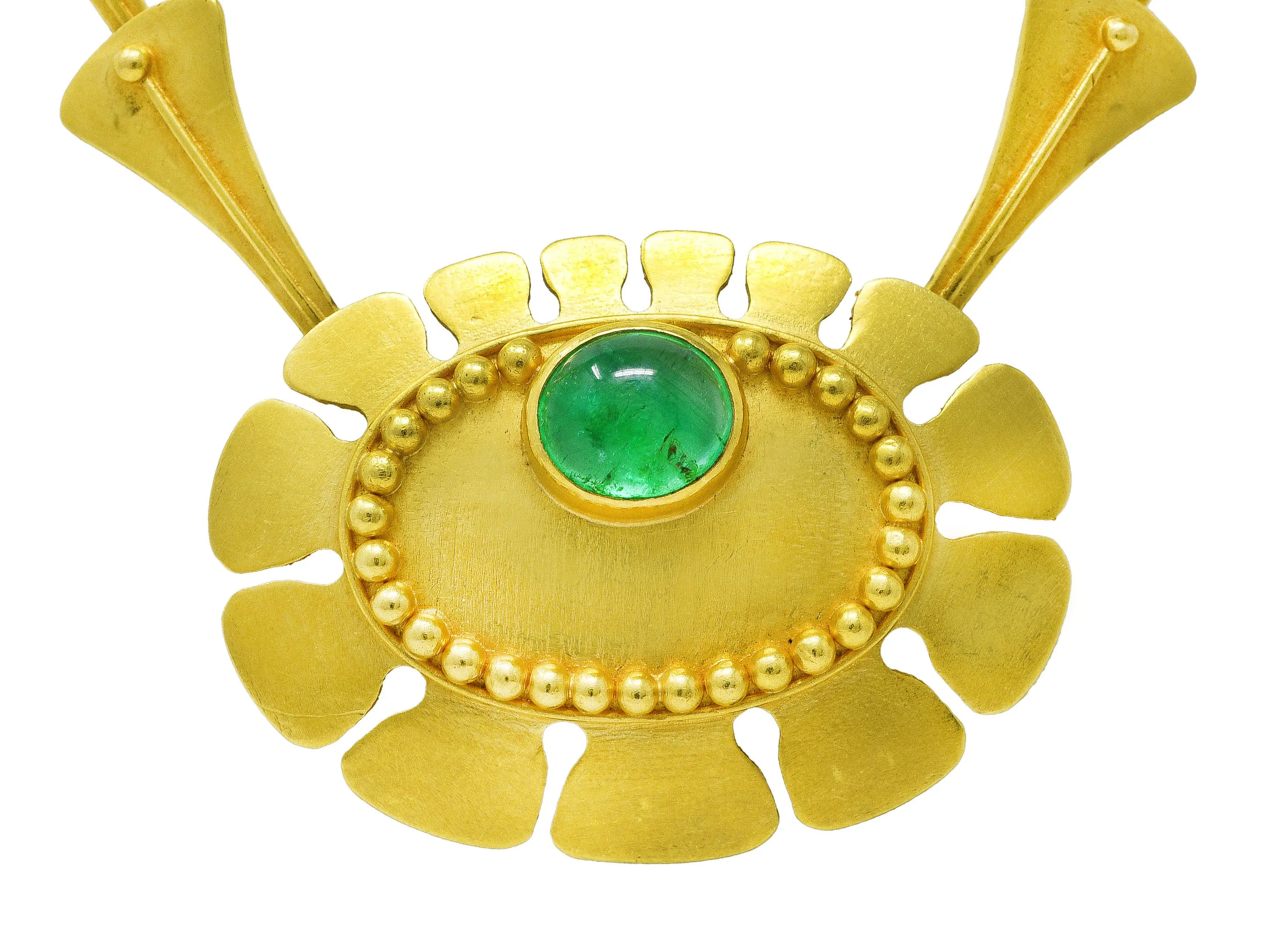 Vintage 1960's Modernist Emerald 18 Karat Yellow Gold Biomorphic Pendant Necklace