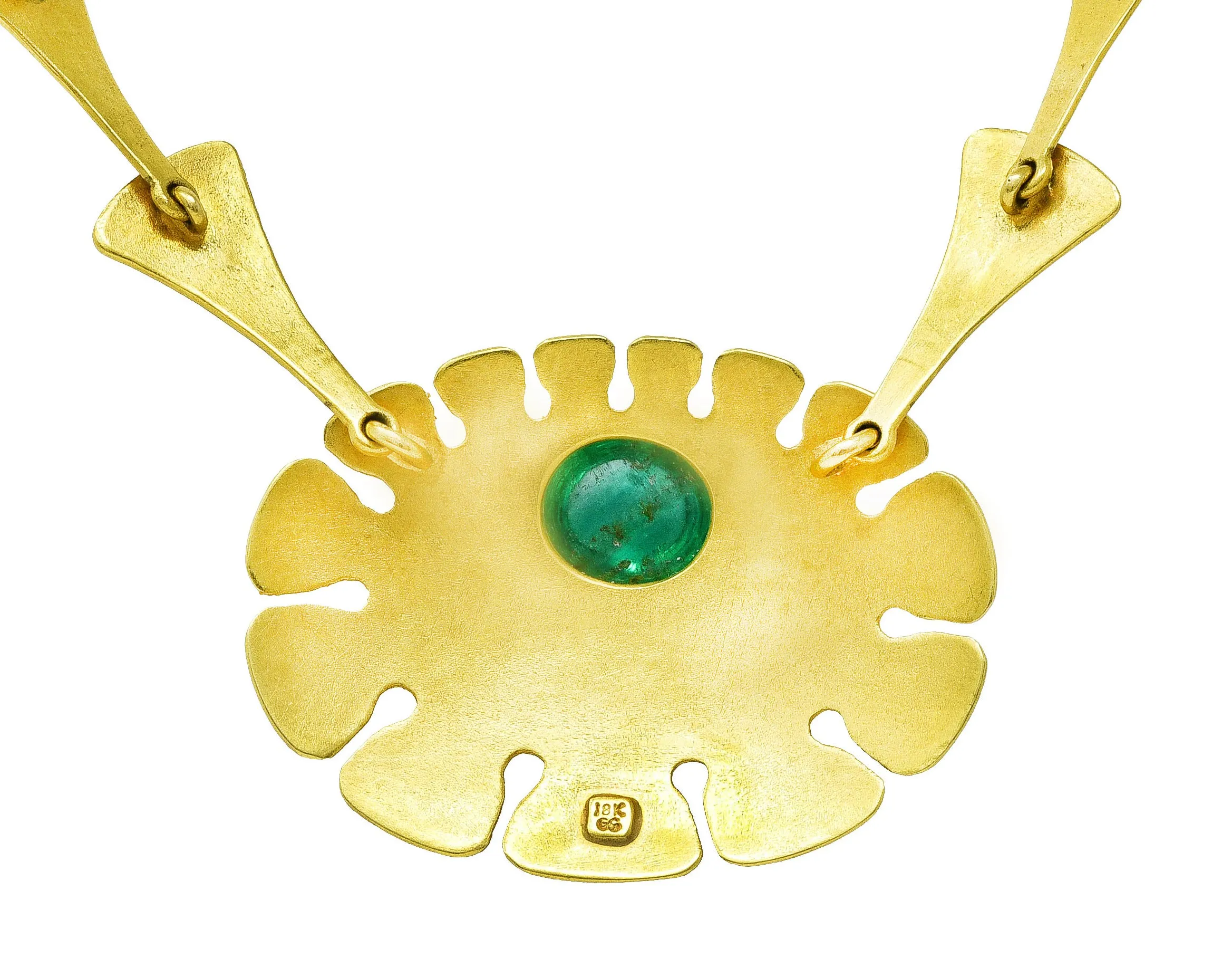 Vintage 1960's Modernist Emerald 18 Karat Yellow Gold Biomorphic Pendant Necklace