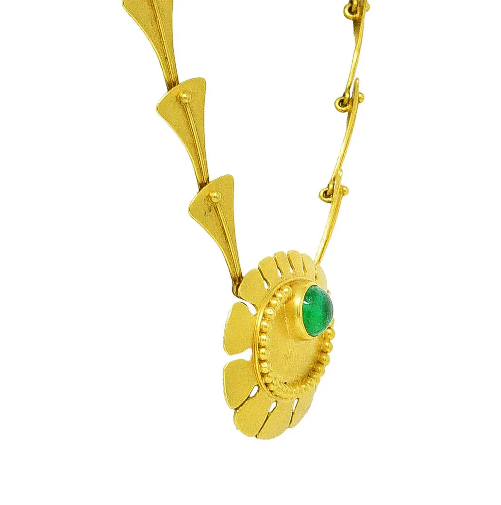 Vintage 1960's Modernist Emerald 18 Karat Yellow Gold Biomorphic Pendant Necklace