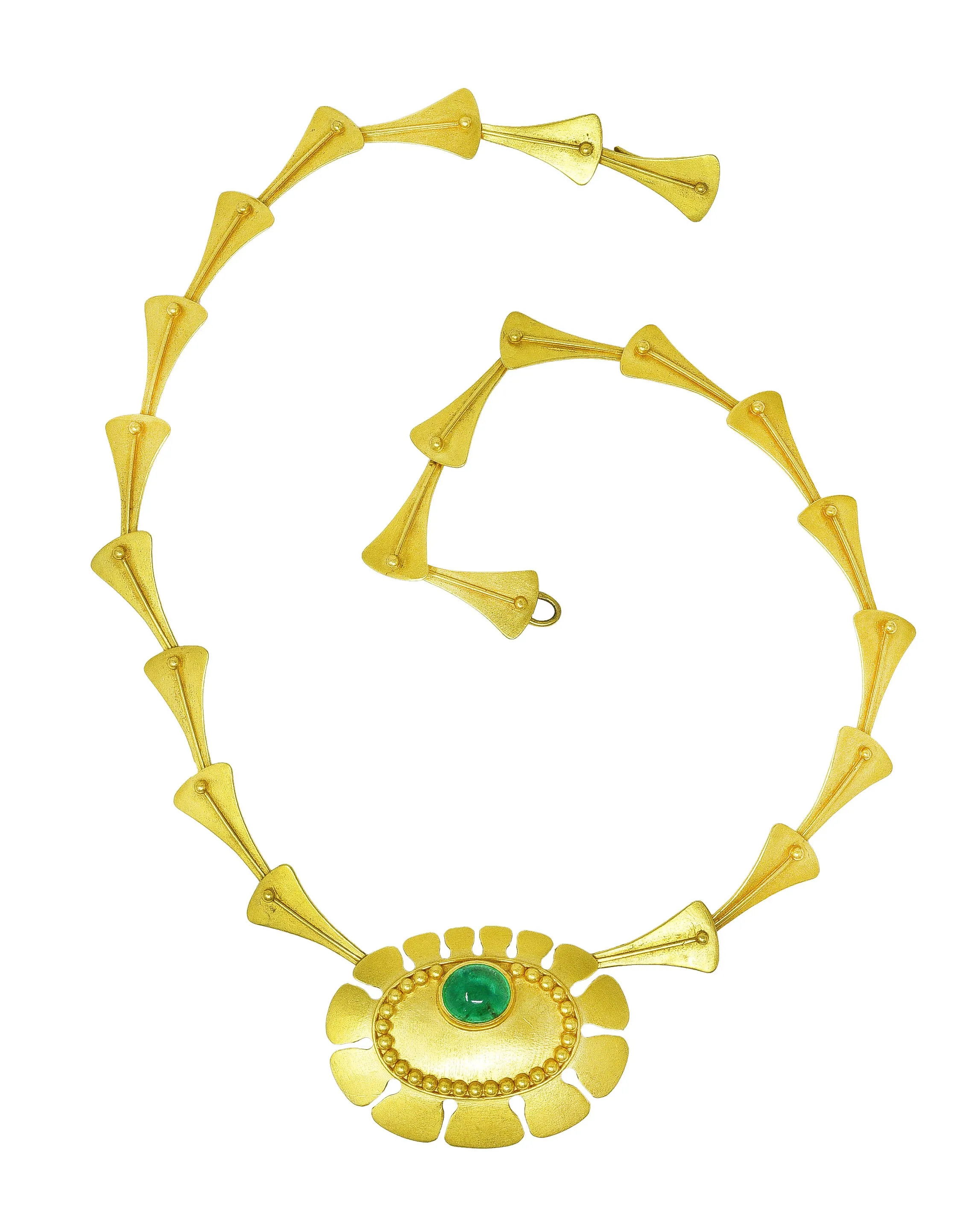 Vintage 1960's Modernist Emerald 18 Karat Yellow Gold Biomorphic Pendant Necklace