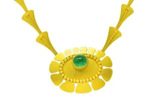Vintage 1960's Modernist Emerald 18 Karat Yellow Gold Biomorphic Pendant Necklace
