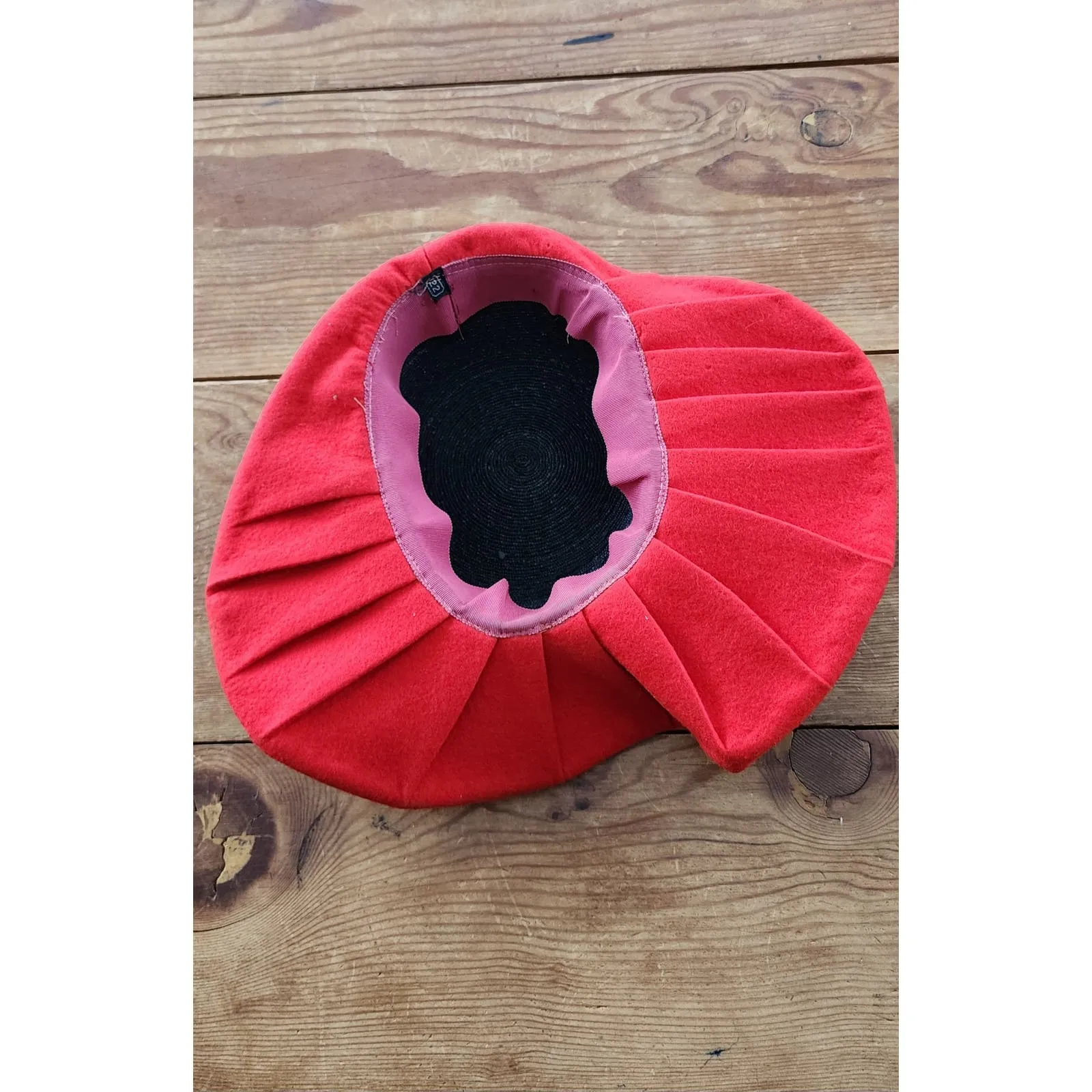 Vintage 40s Wide Brimmed Hat Red Navy Blue Asymmetrical Modernist