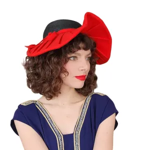 Vintage 40s Wide Brimmed Hat Red Navy Blue Asymmetrical Modernist