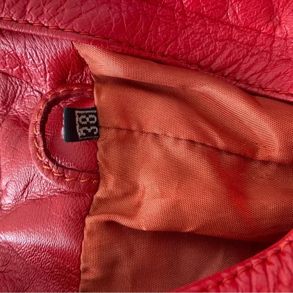 Vintage 80s red leather jacket coat white trim unique 38 medium