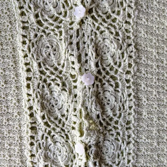 Vintage Christopher &amp; Banks Pastel Green Crochet Knit Cardigan Sweater small