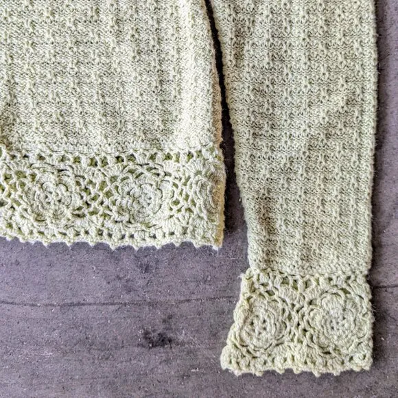 Vintage Christopher &amp; Banks Pastel Green Crochet Knit Cardigan Sweater small