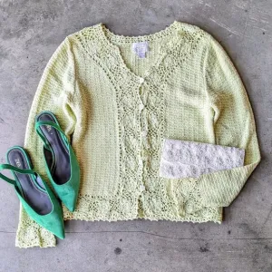 Vintage Christopher &amp; Banks Pastel Green Crochet Knit Cardigan Sweater small