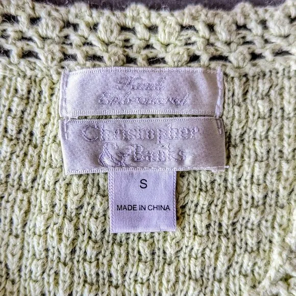 Vintage Christopher &amp; Banks Pastel Green Crochet Knit Cardigan Sweater small