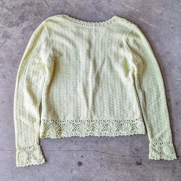 Vintage Christopher &amp; Banks Pastel Green Crochet Knit Cardigan Sweater small