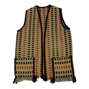 Vintage Churchill handwoven vest tan brown fringe neutrals western native earthy
