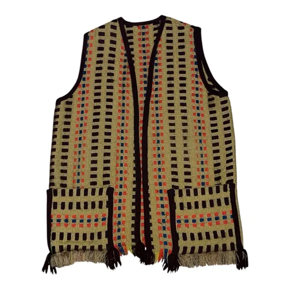 Vintage Churchill handwoven vest tan brown fringe neutrals western native earthy
