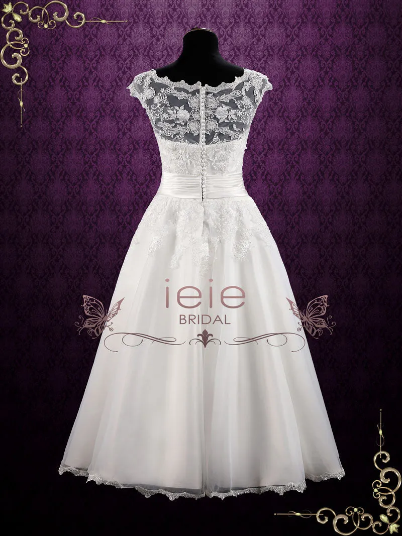 Vintage Inspired Ankle Length Lace Wedding Dress | Clarin