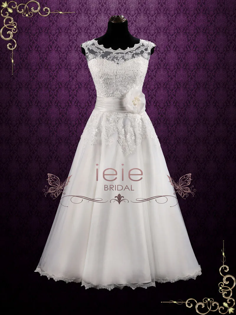 Vintage Inspired Ankle Length Lace Wedding Dress | Clarin