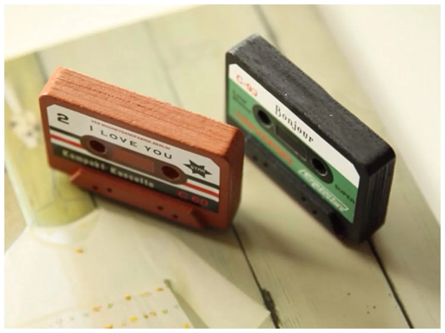 Vintage inspired cassettes wood mounted Rubber Stamp