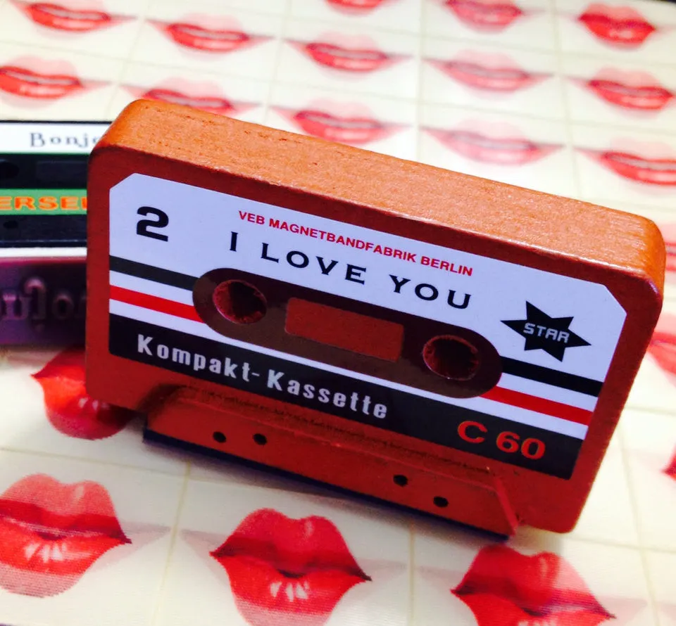 Vintage inspired cassettes wood mounted Rubber Stamp
