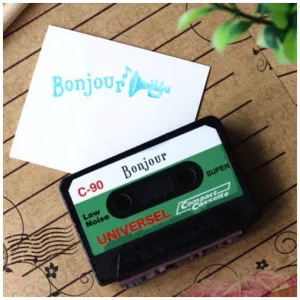 Vintage inspired cassettes wood mounted Rubber Stamp
