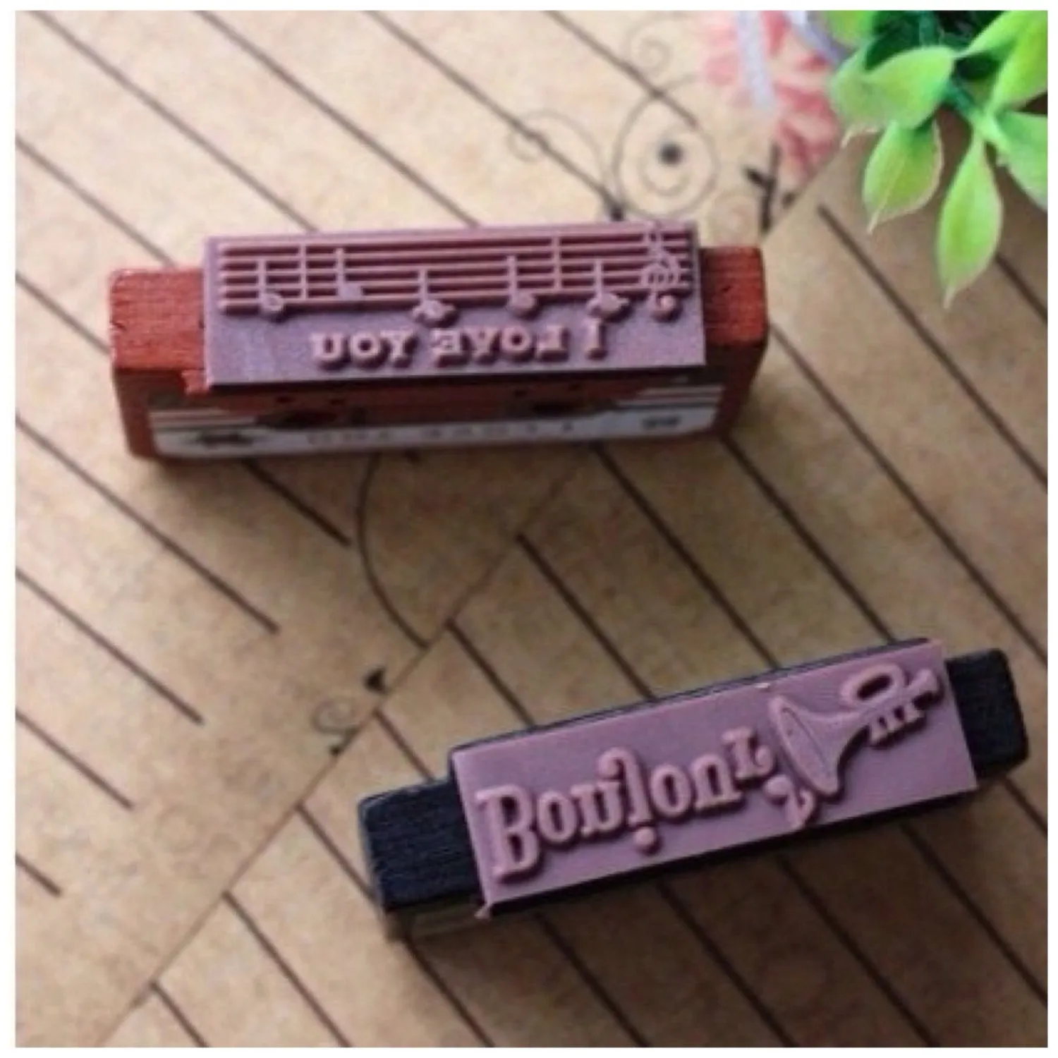 Vintage inspired cassettes wood mounted Rubber Stamp