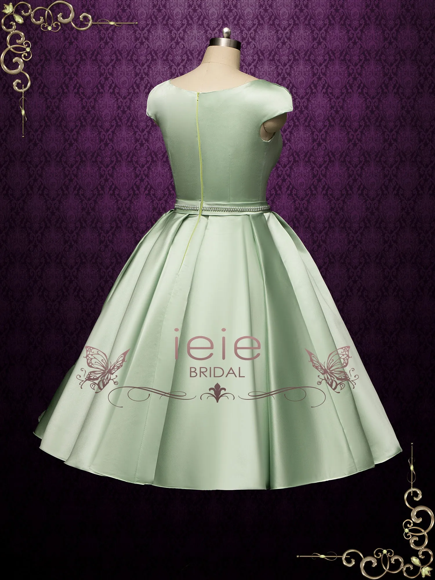Vintage Inspired Green Tea Length Wedding Dress BETTY