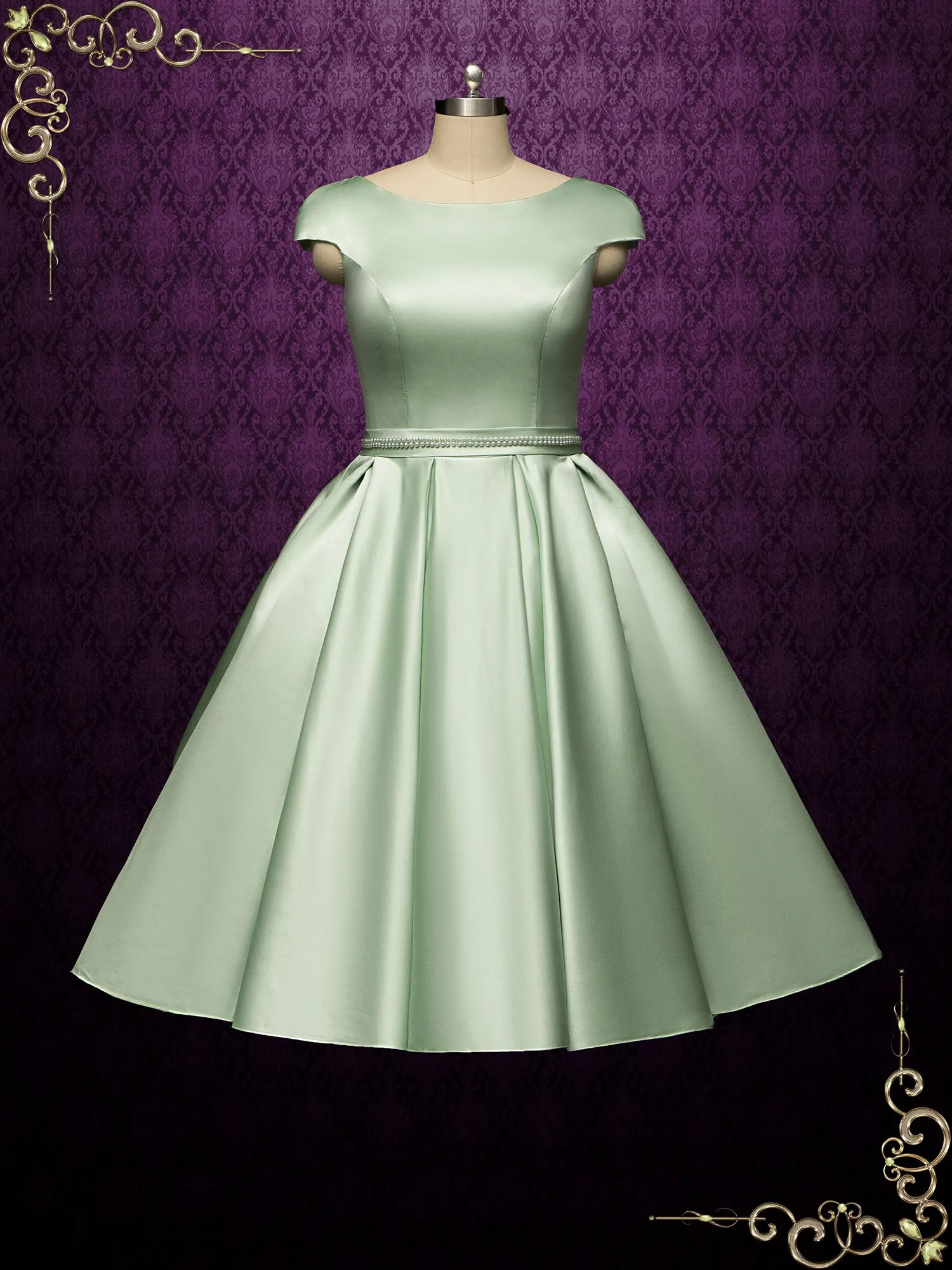 Vintage Inspired Green Tea Length Wedding Dress BETTY