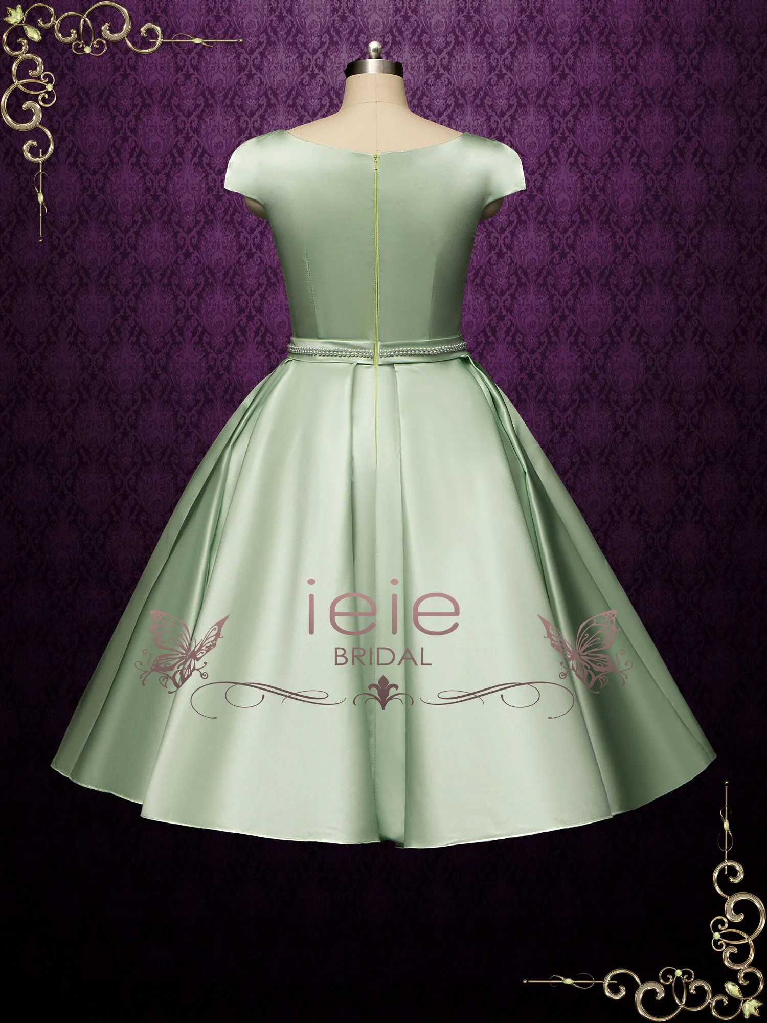 Vintage Inspired Green Tea Length Wedding Dress BETTY