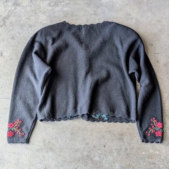 Vintage Ralsey Black Red Floral Wool V-Neck Button Front Cardigan Sweater small