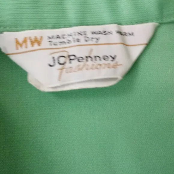 Vtg 70s JCPenney Jacket Shacket Green Western Beaded Floral Stitch Large Women