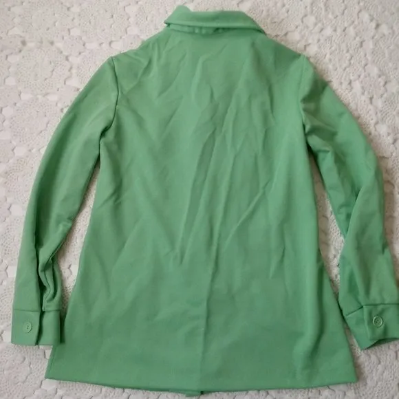 Vtg 70s JCPenney Jacket Shacket Green Western Beaded Floral Stitch Large Women