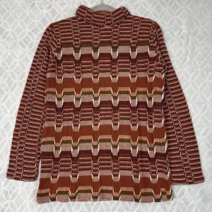Vtg 70s Knit Turtleneck Sweater Womens S/M Orange Funky Hippie Textured Groovy