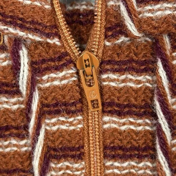 Vtg 70s Knit Turtleneck Sweater Womens S/M Orange Funky Hippie Textured Groovy