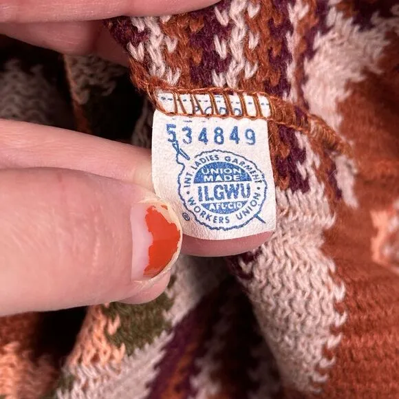 Vtg 70s Knit Turtleneck Sweater Womens S/M Orange Funky Hippie Textured Groovy