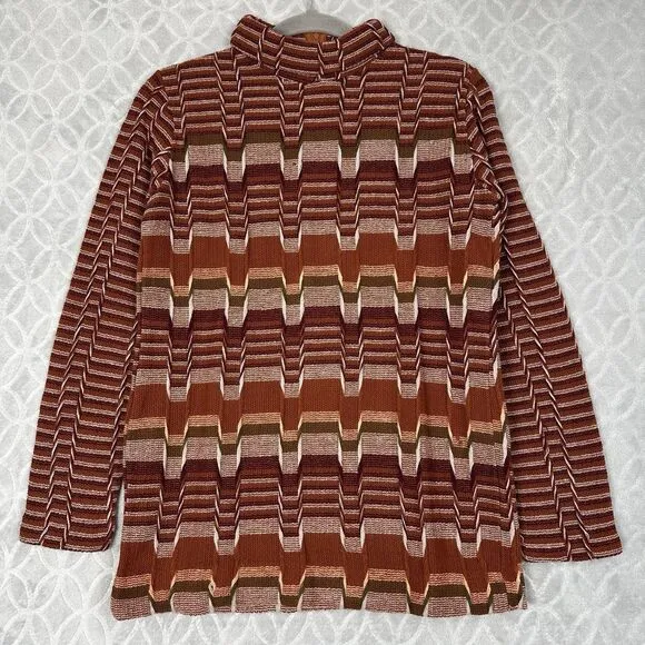 Vtg 70s Knit Turtleneck Sweater Womens S/M Orange Funky Hippie Textured Groovy
