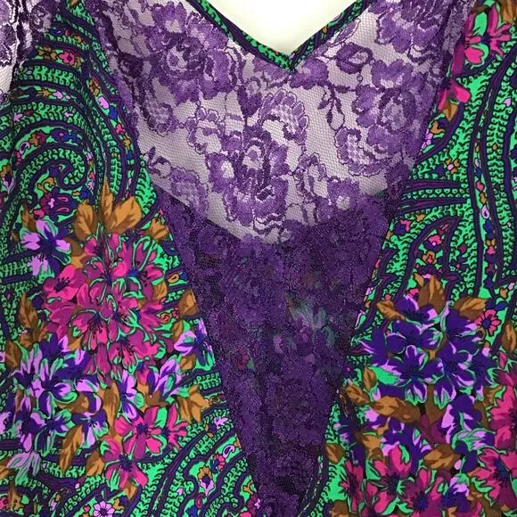 VTG Victoria's Secret Gold Label Lace Paisley Satin Print Nightgown Lingerie L
