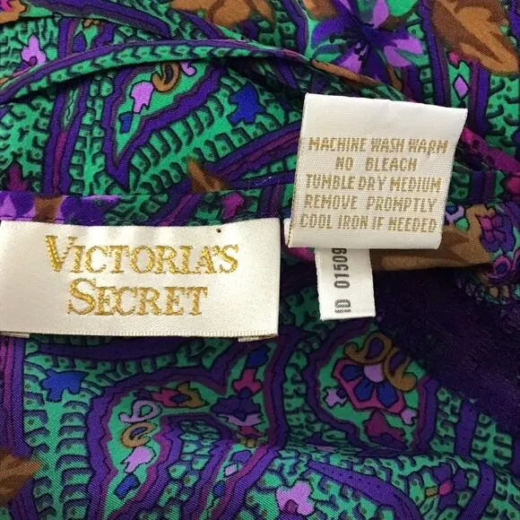 VTG Victoria's Secret Gold Label Lace Paisley Satin Print Nightgown Lingerie L
