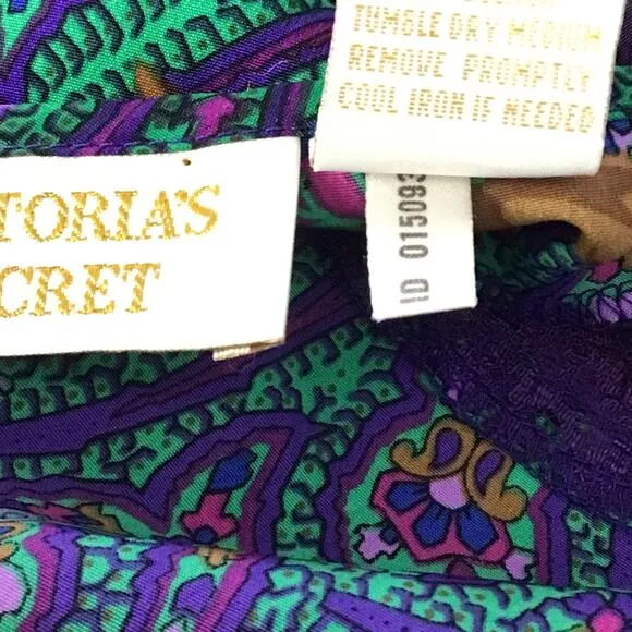 VTG Victoria's Secret Gold Label Lace Paisley Satin Print Nightgown Lingerie L