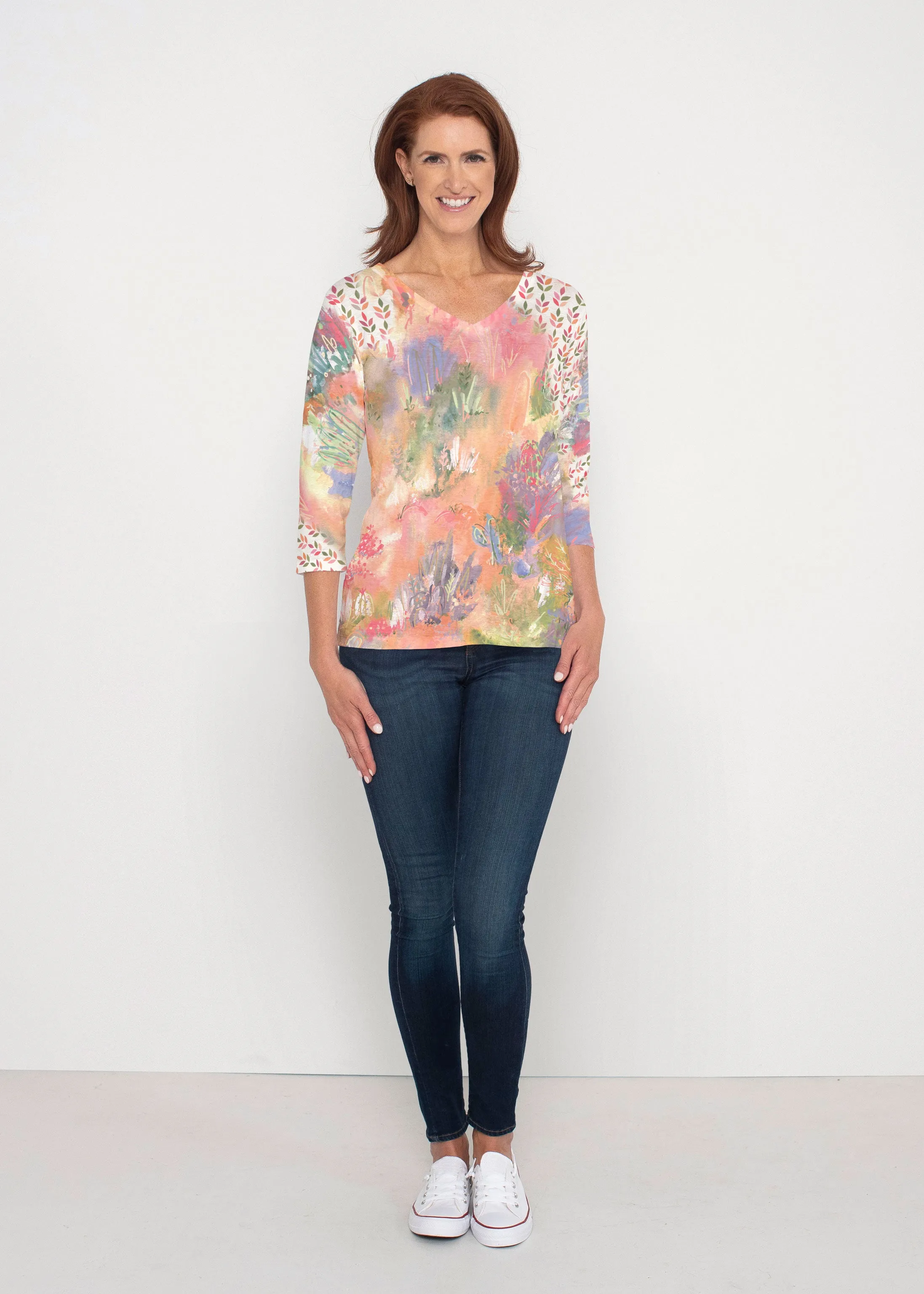 Warm Desert Vibes (17248) ~ Signature 3/4 Sleeve V-Neck Top