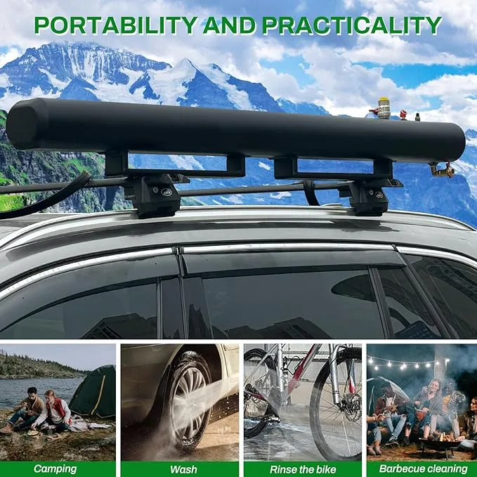 Water Tank with Camping Shower 8-Gallon Aluminum Off Road Shower for Overlanding Portable Water Storage Mount on Roof Rack Mount for Vehicles,Trucks,SUV Black