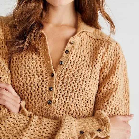 WE THE FREE PEOPLE Care FP Snowdrift Pullover in Camel Heather