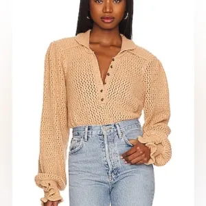 WE THE FREE PEOPLE Care FP Snowdrift Pullover in Camel Heather